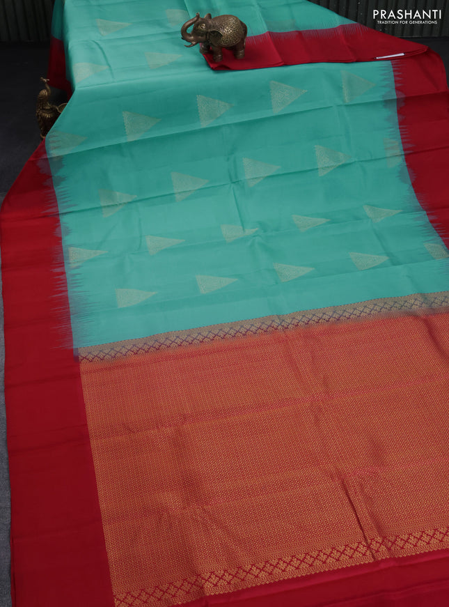 Pure kanchipuram silk saree teal blue and pink with zari woven buttas and simple border