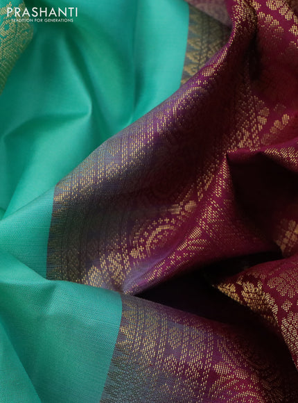 Pure kanchipuram silk saree teal blue and maroon with zari woven buttas and rich zari woven border