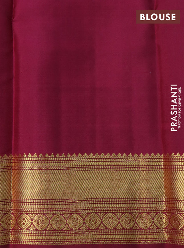 Pure kanchipuram silk saree teal blue and maroon with zari woven buttas and rich zari woven border