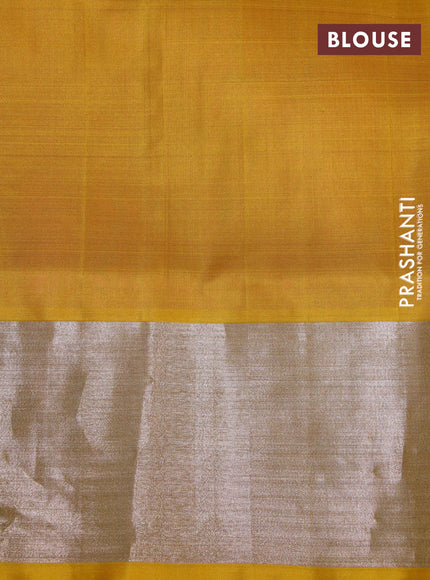 Venkatagiri silk saree dual shade of pink and yellow with silver & gold zari woven floral buttas and silver zari woven border