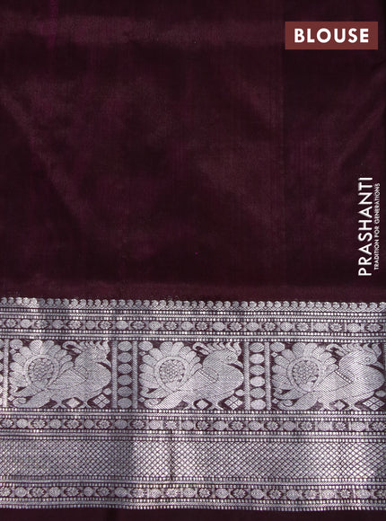Venkatagiri silk saree dark magenta and coffee brown with allover silver zari weaves and rich silver zari woven border