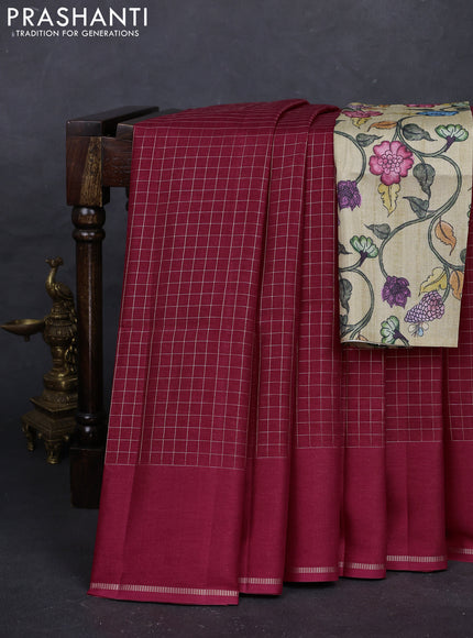 Pink & Elaichi Green Semi Tussar Saree - Printed Blouse
