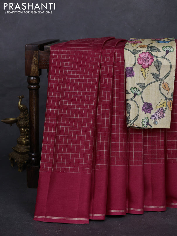 Pink & Elaichi Green Semi Tussar Saree - Printed Blouse