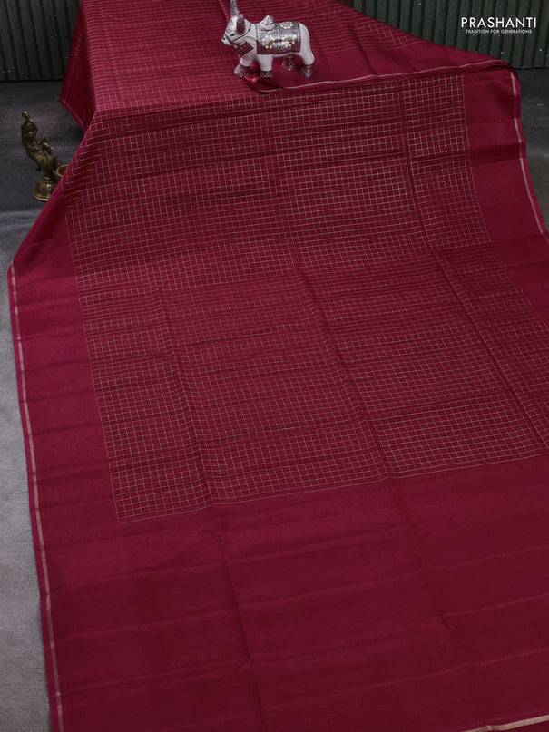 Pink & Elaichi Green Semi Tussar Saree - Printed Blouse