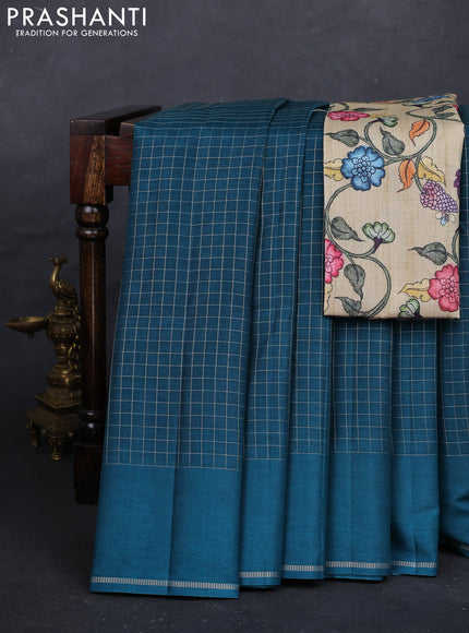 Peacock Green & Elaichi Green Semi Tussar Saree - Printed Blouse