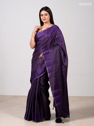 Purple & Elaichi Green Semi Tussar Saree - Printed Blouse