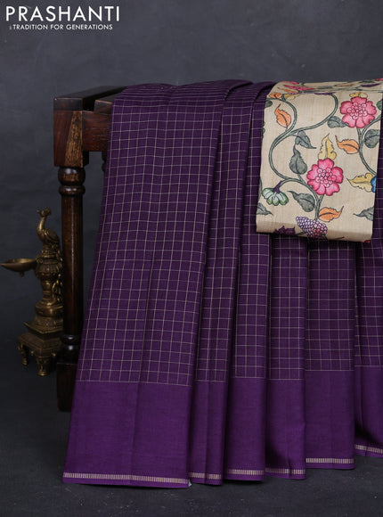 Purple & Elaichi Green Semi Tussar Saree - Printed Blouse