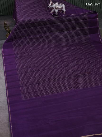 Purple & Elaichi Green Semi Tussar Saree - Printed Blouse