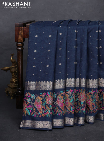 Peacock Blue Semi Tussar Saree - Embroidery