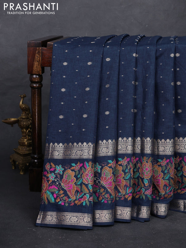 Peacock Blue Semi Tussar Saree - Embroidery