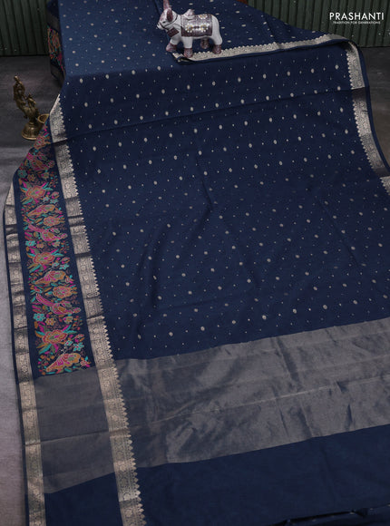 Peacock Blue Semi Tussar Saree - Embroidery