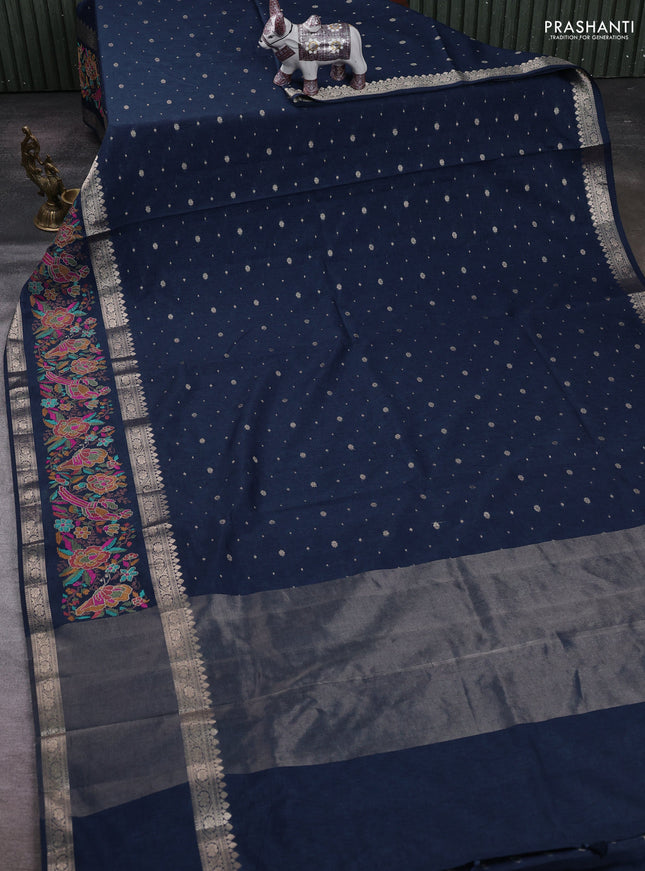 Peacock Blue Semi Tussar Saree - Embroidery