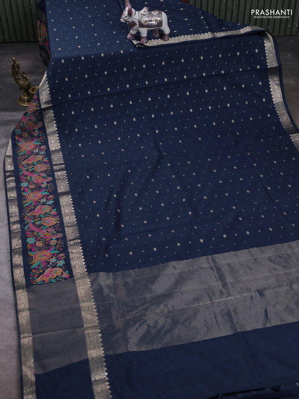 Peacock Blue Semi Tussar Saree - Embroidery