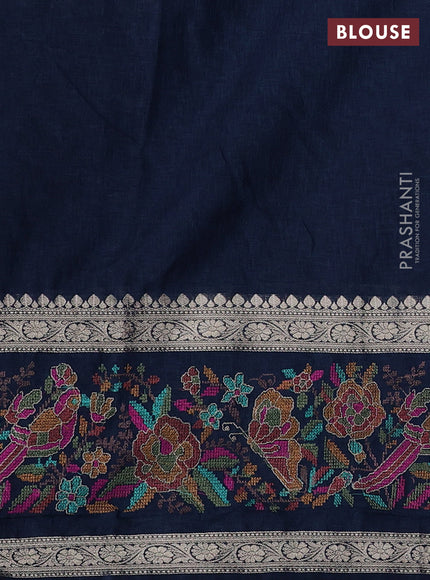 Peacock Blue Semi Tussar Saree - Embroidery