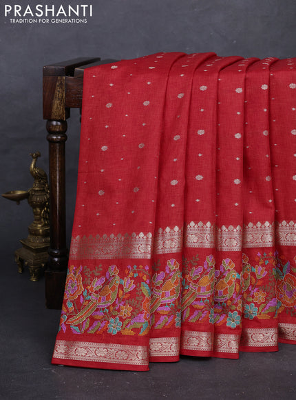 Red Semi Tussar Saree - Embroidery