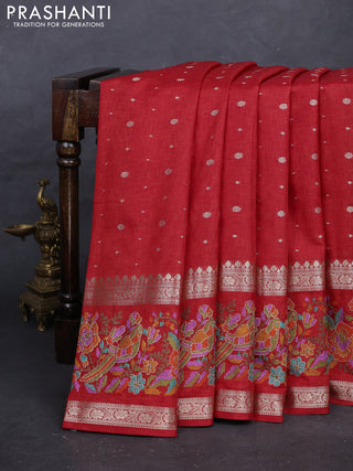 Red Semi Tussar Saree - Embroidery