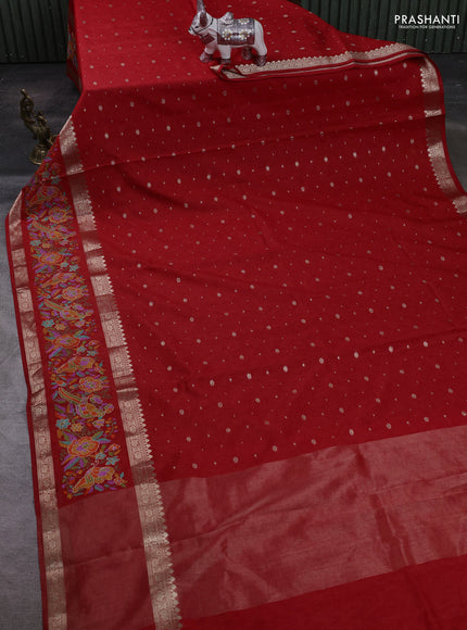 Red Semi Tussar Saree - Embroidery