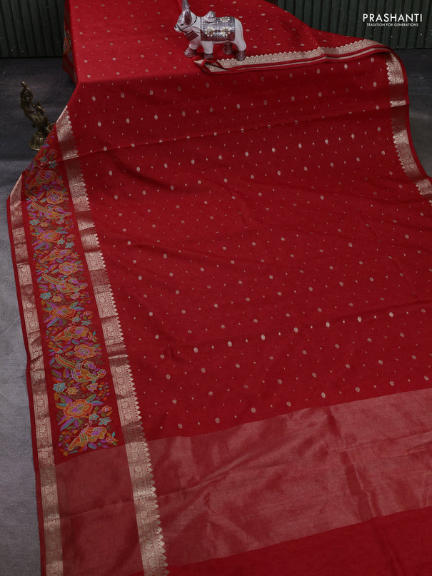 Red Semi Tussar Saree - Embroidery