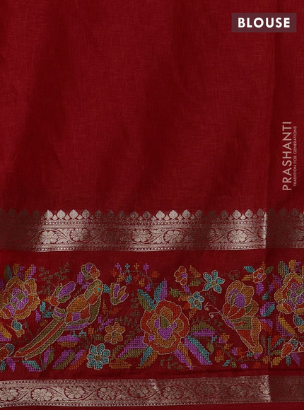 Red Semi Tussar Saree - Embroidery