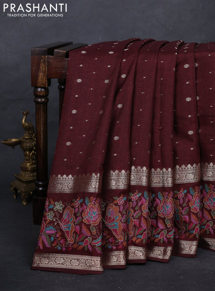 Maroon Semi Tussar Saree - Embroidery