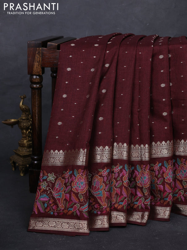 Maroon Semi Tussar Saree - Embroidery