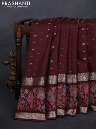 Maroon Semi Tussar Saree - Embroidery