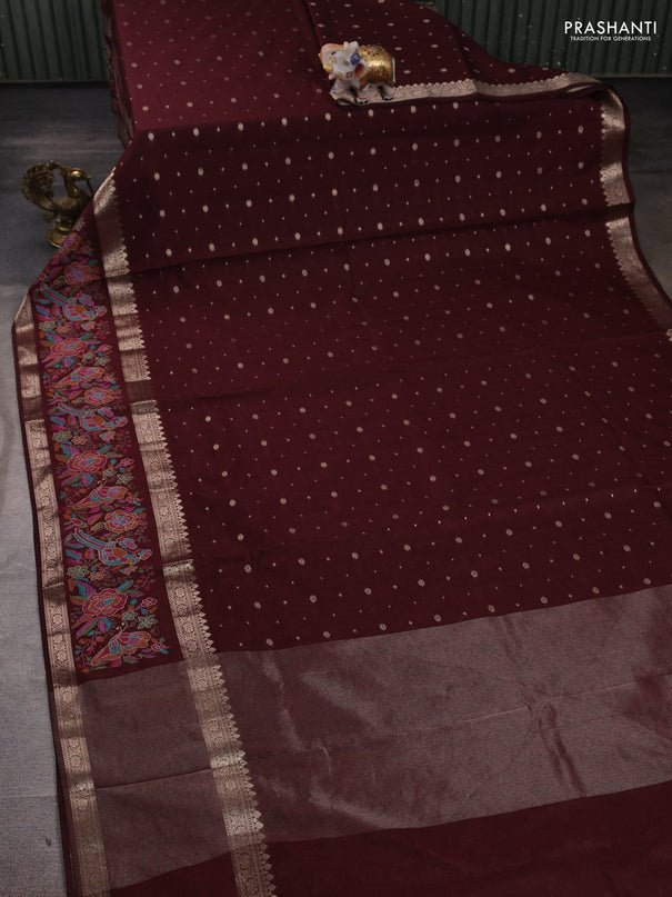 Maroon Semi Tussar Saree - Embroidery
