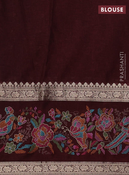 Maroon Semi Tussar Saree - Embroidery
