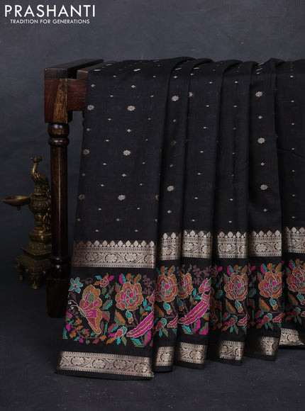 Black Semi Tussar Saree - Embroidery