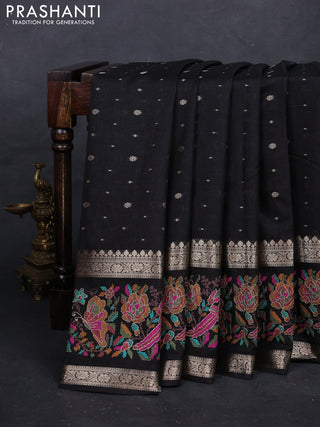 Black Semi Tussar Saree - Embroidery