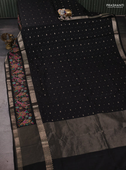 Black Semi Tussar Saree - Embroidery