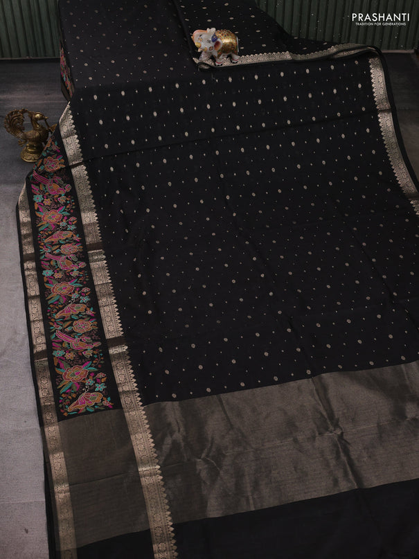 Black Semi Tussar Saree - Embroidery