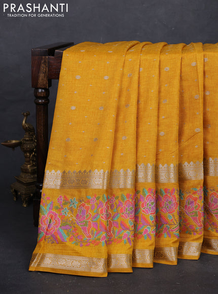 Yellow Semi Tussar Saree - Embroidery