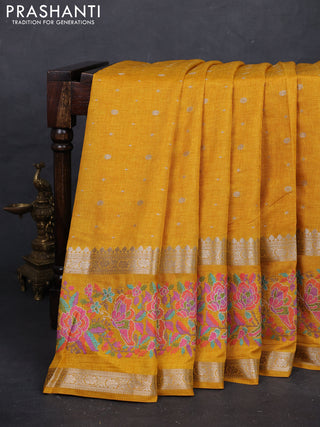 Yellow Semi Tussar Saree - Embroidery
