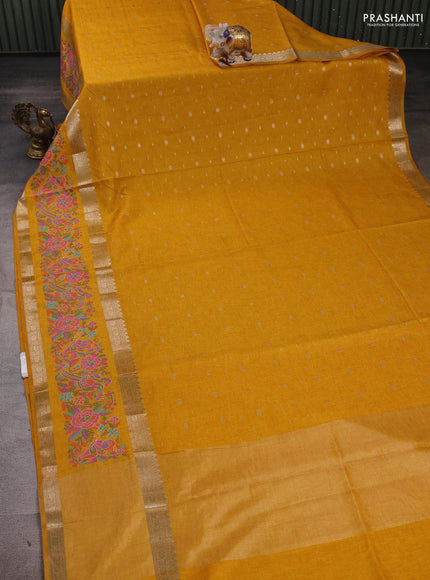 Yellow Semi Tussar Saree - Embroidery