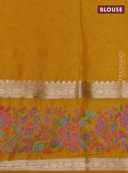 Yellow Semi Tussar Saree - Embroidery