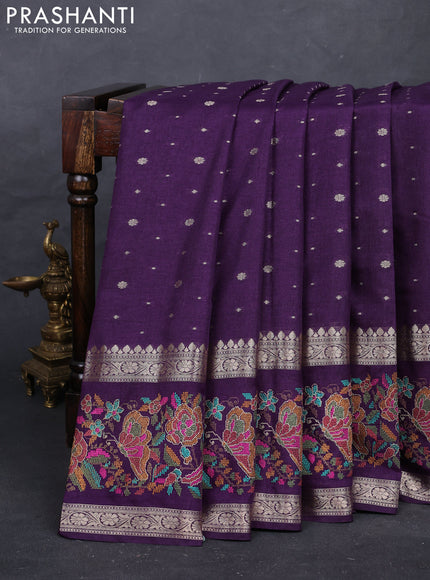 Purple Semi Tussar Saree - Embroidery