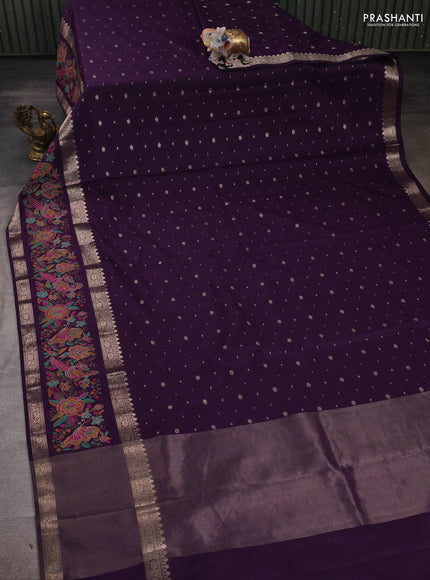 Purple Semi Tussar Saree - Embroidery