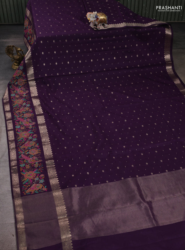 Purple Semi Tussar Saree - Embroidery