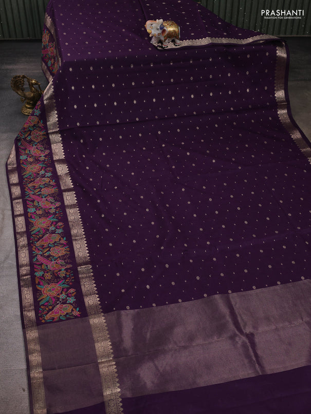 Purple Semi Tussar Saree - Embroidery
