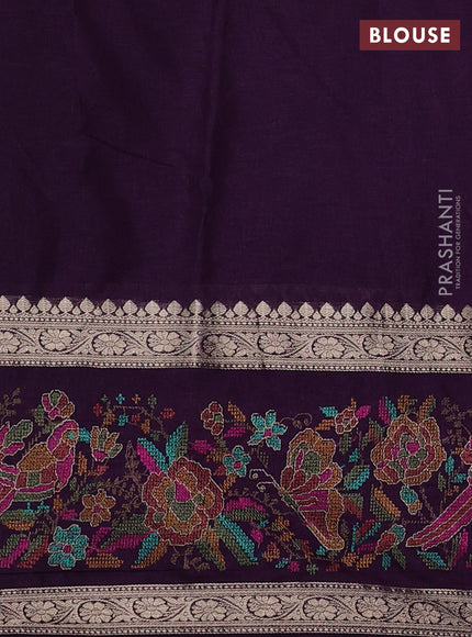 Purple Semi Tussar Saree - Embroidery