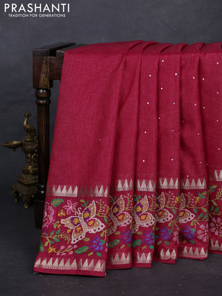 Pink Semi Tussar Saree - Embroidery