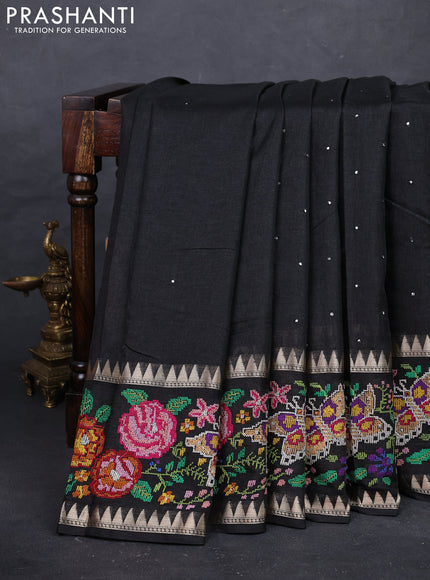 Black Semi Tussar Saree - Embroidery