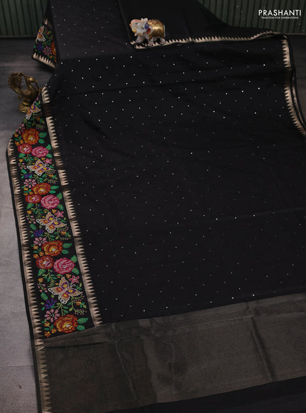 Black Semi Tussar Saree - Embroidery