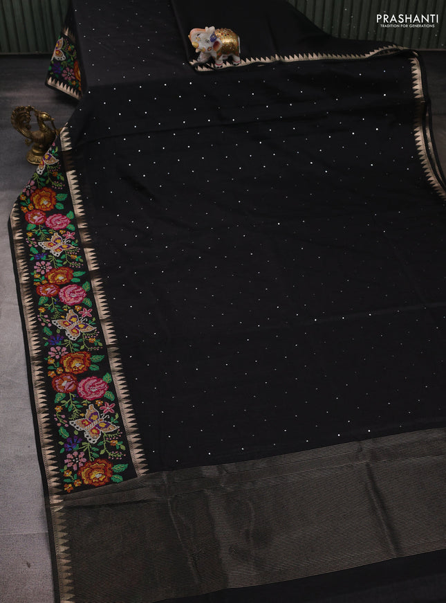 Black Semi Tussar Saree - Embroidery