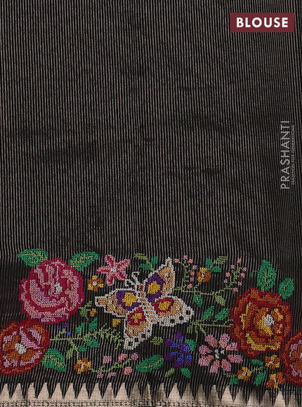 Black Semi Tussar Saree - Embroidery