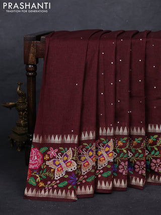 Maroon Semi Tussar Saree - Embroidery