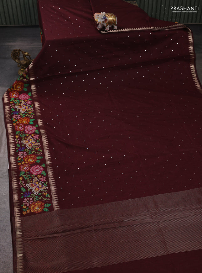 Maroon Semi Tussar Saree - Embroidery