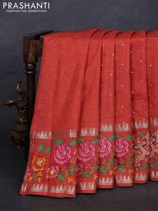 Rust Semi Tussar Saree - Embroidery