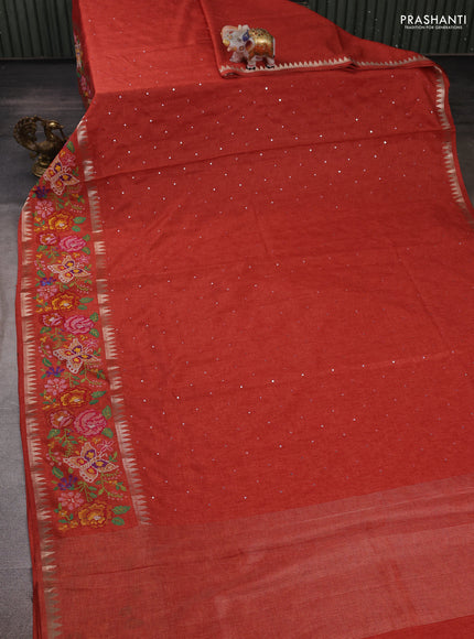 Rust Semi Tussar Saree - Embroidery